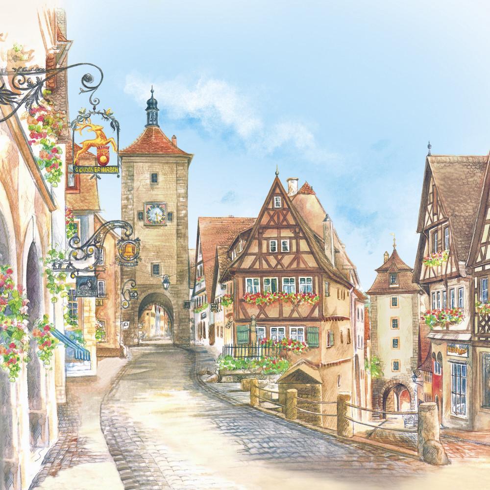 German Tile Rothenberg Scene Color - Collectibles, CT-220, Euro Village, German, Germany, Home & Garden, Kitchen Decorations, Tiles-Scenic