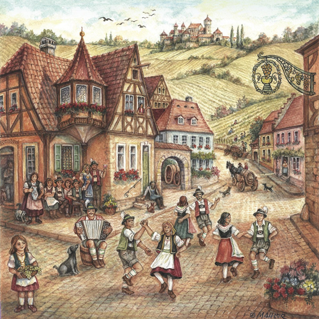 German Village Dancers Decorative Ceramic Tile - Collectibles, CT-220, German, Germany, Home & Garden, Joseph Mahler, Kitchen Decorations, Tiles-Scenic