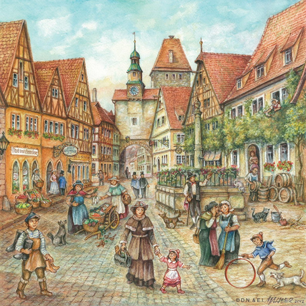 German Town Scene Decorative Ceramic Tile - Collectibles, CT-220, German, Germany, Home & Garden, Joseph Mahler, Kitchen Decorations, Tiles-Scenic