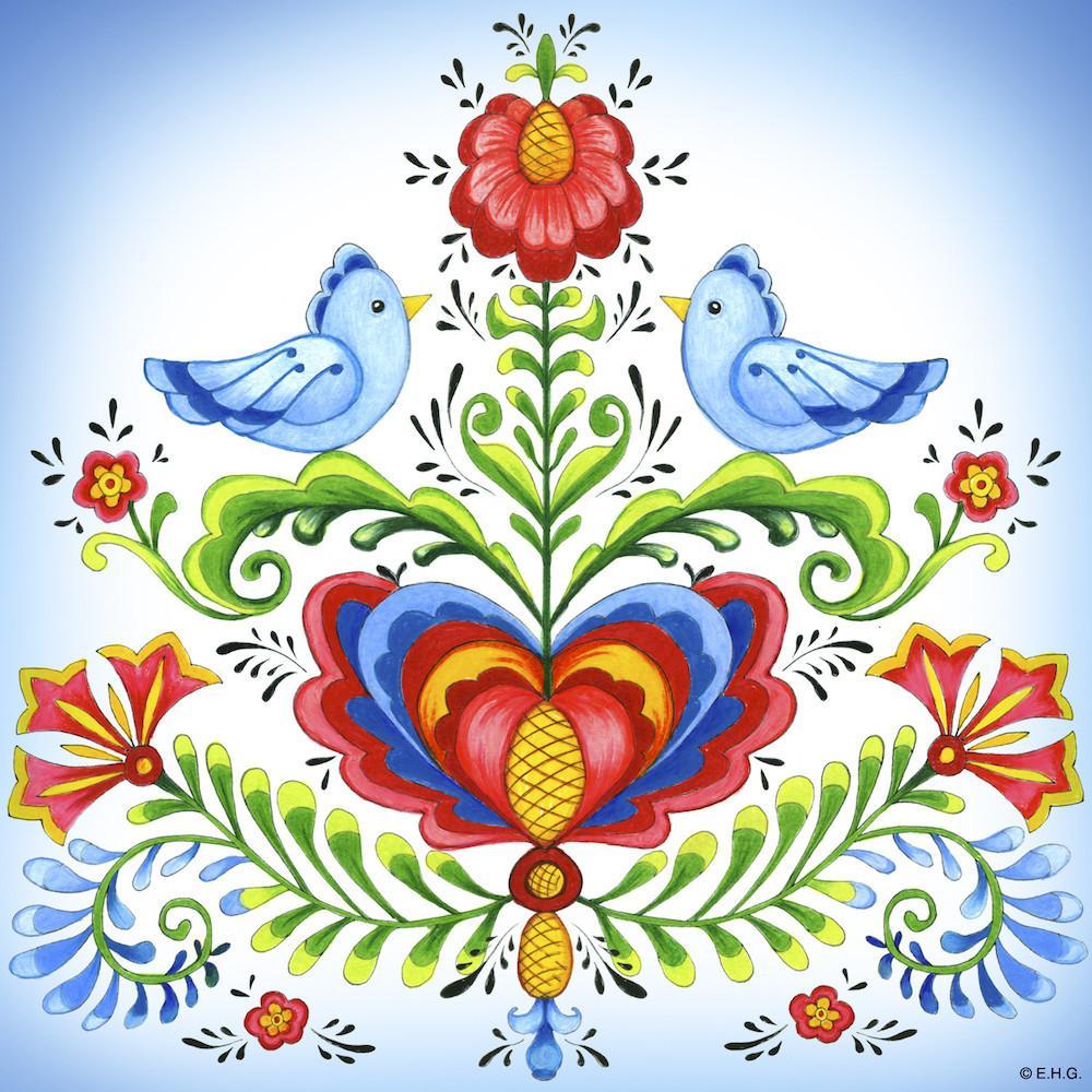 Ceramic Wall Plaque Lovebirds - Below $10, Collectibles, CT-205, CT-215, CT-240, CT-455, Danish, Finnish, Home & Garden, Kitchen Decorations, Norwegian, Rosemaling, Scandinavian, swedish, Tiles-Scenic