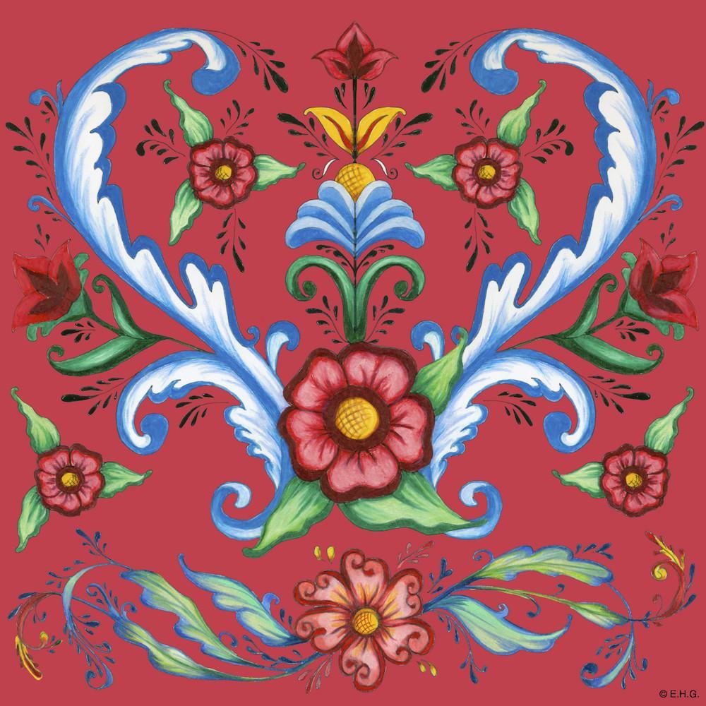 Red Rosemaling Ceramic Deluxe Plaque - Below $10, Blue, Collectibles, CT-205, CT-215, CT-240, CT-455, Decorations, Green, Home & Garden, Kitchen Decorations, Red, Rosemaling, Scandinavian, swedish, Tiles-Swedish, Under $10