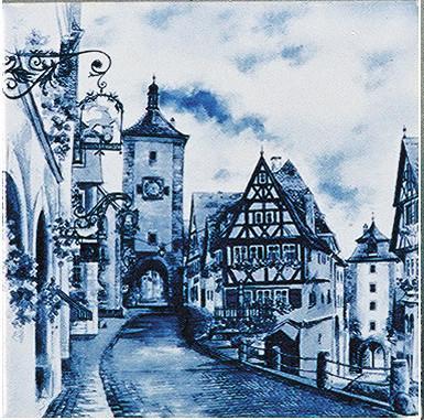 German Rothenberg Refrigerator Blue Tile Magnet - Collectibles, CT-220, CT-520, Euro Village, German, Germany, Home & Garden, Kitchen Magnets, Magnet Tiles, Magnet Tiles-Scenic, Magnets-German, Magnets-Refrigerator, PS-Party Favors, PS-Party Favors German
