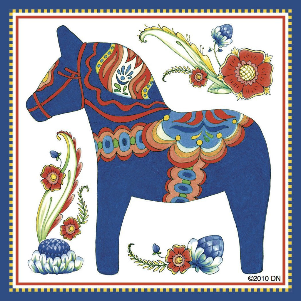 Dala Horse Decorative Magnet Tile Blue - Below $10, Collectibles, CT-150, Dala Horse, Dala Horse Blue, Home & Garden, Kitchen Magnets, Magnet Tiles, Magnet Tiles-Scenic, Magnets-Refrigerator, PS-Party Favors, PS-Party Favors Dala, PS-Party Favors Swedish, Scandinavian, swedish, Top-SWED-B