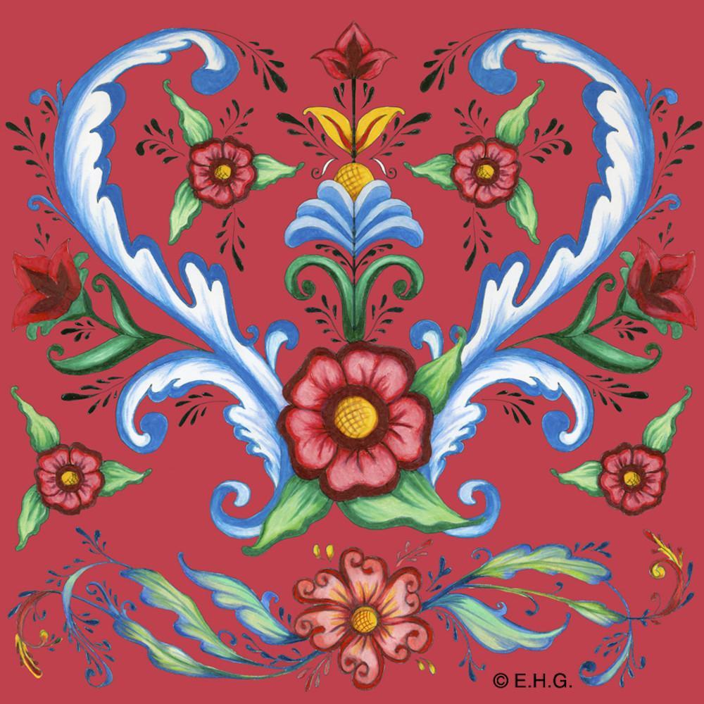 Tile Magnet Hearts & Rosemaling - Below $10, Collectibles, Home & Garden, Kitchen Magnets, Magnet Tiles, Magnet Tiles-Scenic, Magnets-Refrigerator, PS-Party Favors, Rosemaling, Scandinavian, swedish