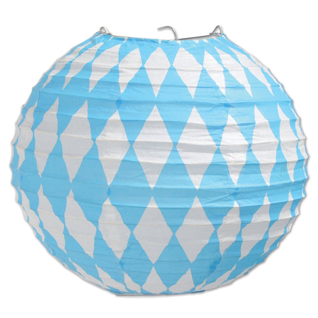 Oktoberfest Blue and White Paper Lanterns 9 ???? inches - 9-1/2-Inch, Blue/White, Hanging Decorations, Oktoberfest, PS- Oktoberfest Decorations, PS- Oktoberfest Essentials-All OKT Items, PS- Oktoberfest Hanging Decor, PS-Party Supplies
