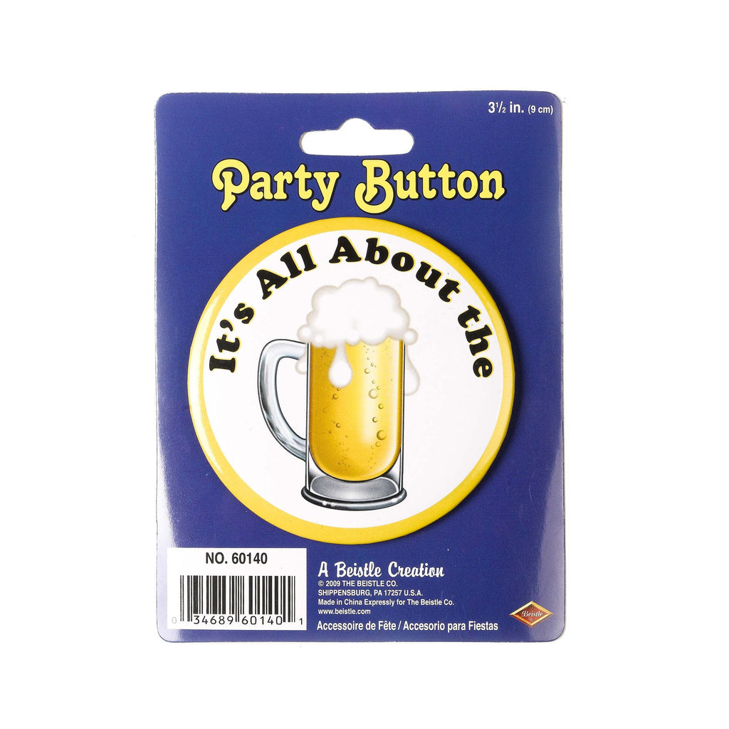 It's All About The Beer 3.5 inches Oktoberfest German Party Costume Button - Below $10, Metal, Multi-Color, Oktoberfest, PS- Oktoberfest Decorations, PS- Oktoberfest Essentials-All OKT Items, PS- Oktoberfest Table Decor, PS-Party Favors, Tableware - 2