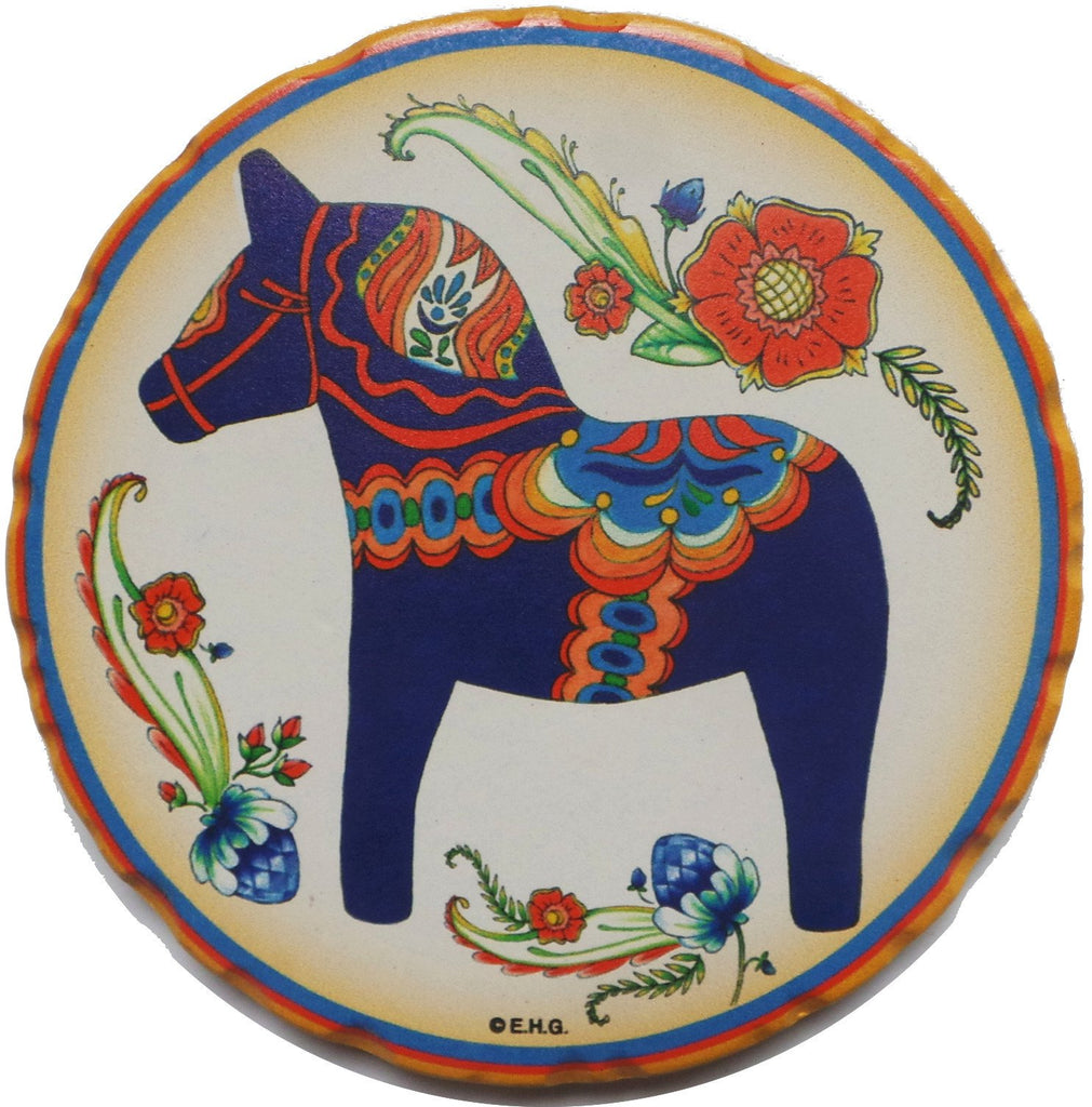 Blue Dala Horse Bevelled Coaster Set - Coasters, Dala Horse, Dala Horse Blue, New Products, NP Upload, Rosemaling, Swedish, Under $25, Yr-2016
