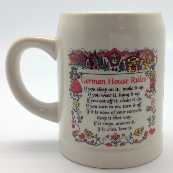German Coffee Mug with  inchesGerman Haus Rules inches - Coffee Mugs, Coffee Mugs-German, Coffee Mugs-Stoneware, CT-500, Drinkware, Dutch, German, Germany, Home & Garden, Oma, opa, SY: House Rules-German, Tableware, Top-GRMN-B - 2 - 3 - 4