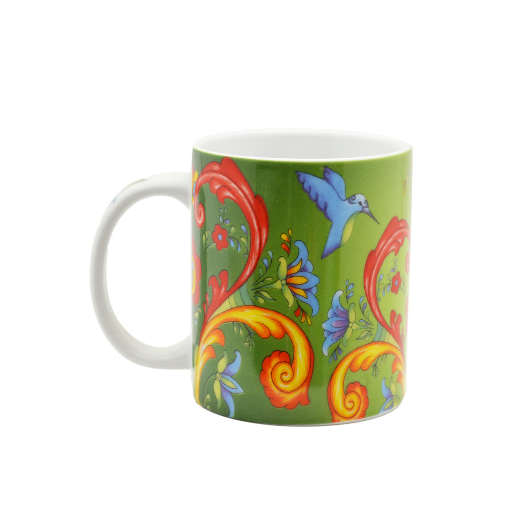 Ceramic Coffee Mug Green Rosemaling - Coffee Mugs, Coffee Mugs-German, Coffee Mugs-Swedish, CT-500, European, New Products, NP Upload, Rosemaling, Scandinavian, Under $10, Yr-2015