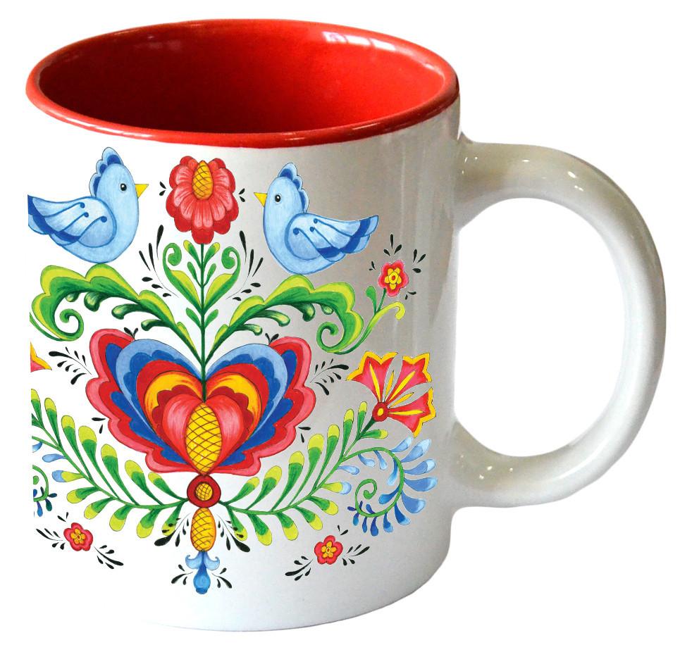 Elegant Rosemaling & Lovebirds Ceramic Coffee Mug - Ceramics, Coffee Mugs, Coffee Mugs-German, Coffee Mugs-Norwegian, Coffee Mugs-Swedish, CT-500, New Products, NP Upload, Rosemaling, Tableware, Under $10, Yr-2017