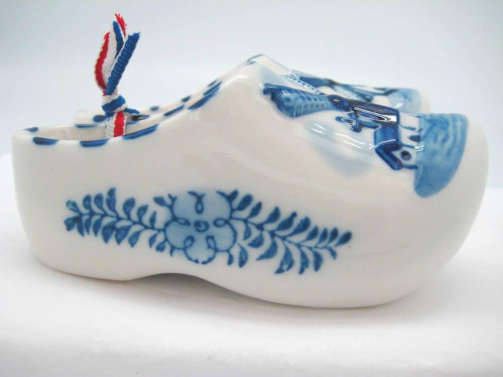 Pair of Delft Shoe with Embossed Windmill Design - 2.5 inches, 3 inches, 3.75 inches, Ceramics, CT-600, Decorations, Delft Blue, Dutch, Home & Garden, Netherlands, PS-Party Favors, PS-Party Favors Dutch, shoes, Size, Top-DTCH-B, Windmills, Wooden Shoe-Ceramic - 2 - 3