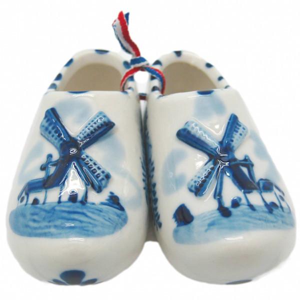 Pair of Delft Shoe with Embossed Windmill Design - 2.5 inches, 3 inches, 3.75 inches, Ceramics, CT-600, Decorations, Delft Blue, Dutch, Home & Garden, Netherlands, PS-Party Favors, PS-Party Favors Dutch, shoes, Size, Top-DTCH-B, Windmills, Wooden Shoe-Ceramic