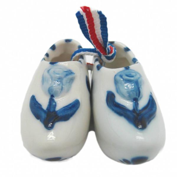 Pair of Delft Shoes with Embossed Tulip Design - 2.5 inches, 3 inches, 3.75 inches, Ceramics, CT-600, Decorations, Delft Blue, Dutch, Home & Garden, Netherlands, PS-Party Favors, PS-Party Favors Dutch, shoes, Size, Top-DTCH-B, Tulips, Wooden Shoe-Ceramic