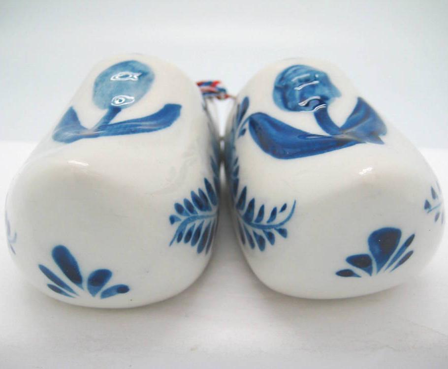 Pair of Delft Shoes with Embossed Tulip Design - 2.5 inches, 3 inches, 3.75 inches, Ceramics, CT-600, Decorations, Delft Blue, Dutch, Home & Garden, Netherlands, PS-Party Favors, PS-Party Favors Dutch, shoes, Size, Top-DTCH-B, Tulips, Wooden Shoe-Ceramic - 2 - 3 - 4