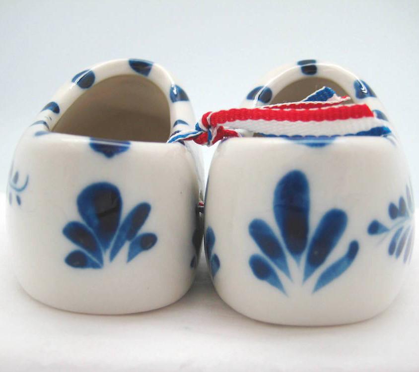 Pair of Delft Shoes with Embossed Tulip Design - 2.5 inches, 3 inches, 3.75 inches, Ceramics, CT-600, Decorations, Delft Blue, Dutch, Home & Garden, Netherlands, PS-Party Favors, PS-Party Favors Dutch, shoes, Size, Top-DTCH-B, Tulips, Wooden Shoe-Ceramic - 2
