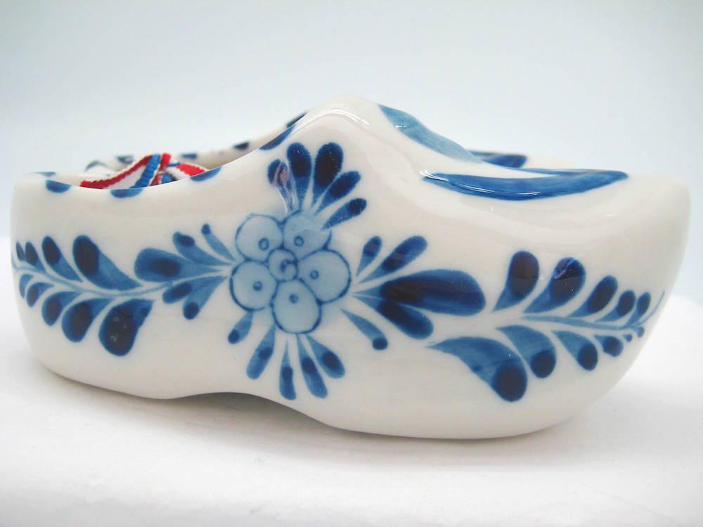Pair of Delft Shoes with Embossed Tulip Design - 2.5 inches, 3 inches, 3.75 inches, Ceramics, CT-600, Decorations, Delft Blue, Dutch, Home & Garden, Netherlands, PS-Party Favors, PS-Party Favors Dutch, shoes, Size, Top-DTCH-B, Tulips, Wooden Shoe-Ceramic - 2 - 3