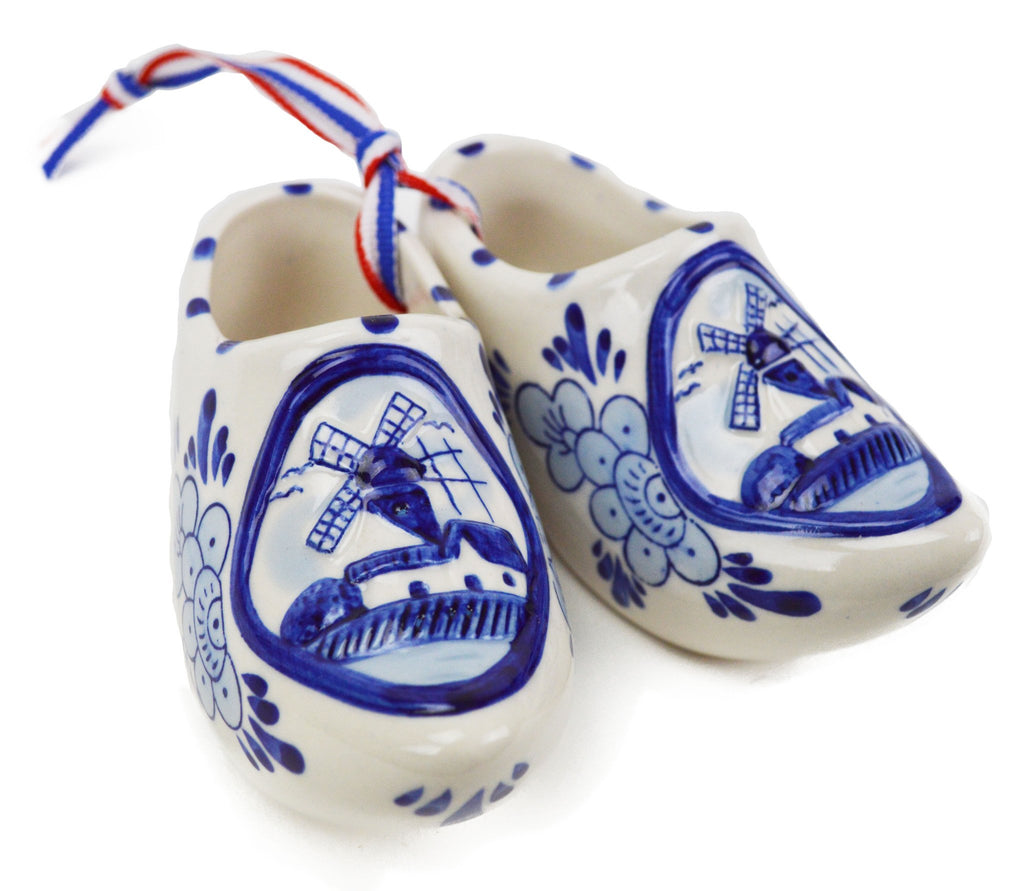 Embossed Windmill Blue and White Shoe Pair - CT-600, Delft Blue, Dutch, Home & Garden, New Products, NP Upload, PS-Party Favors, PS-Party Favors Dutch, Small, Under $10, Wooden Shoes, Yr-2016
