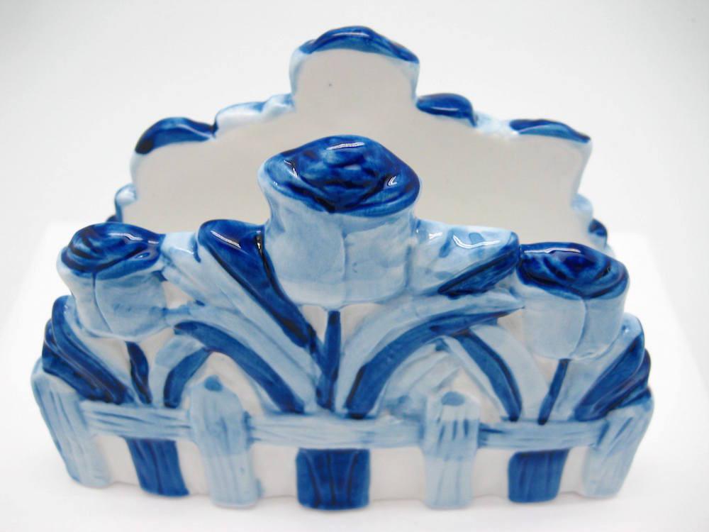 Delft Ceramic Napkin Holder with Tulip - Collectibles, Delft Blue, Dutch, Home & Garden, Napkin Holders, Tulips - 2 - 3
