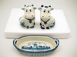 Cows Pepper and Salt Shakers: Cows/Basket - Animal, Below $10, Collectibles, Delft Blue, Dutch, Home & Garden, Kitchen Decorations, S&P Sets, Tableware, Under $10, Windmills - 2