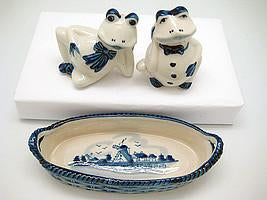 Frogs Pepper and Salt Shakers: Frogs/Basket - Animal, Below $10, Ceramics, Collectibles, Delft Blue, Dutch, Home & Garden, Kitchen Decorations, S&P Sets, Tableware, Under $10, Windmills - 2 - 3 - 4 - 5