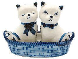 Cats Pepper and Salt Shakers: Cats/Basket - Animal, Below $10, Ceramics, Collectibles, Delft Blue, Dutch, Home & Garden, Kitchen Decorations, S&P Sets, Tableware, Top-DTCH-A, Under $10