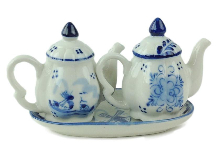 Ceramic Blue & White Pepper and Salt Tea Pot Set - Below $10, Collectibles, Delft Blue, Dutch, Home & Garden, Kitchen Decorations, S&P Sets, Tableware, Tea, Tea Pots, Top-DTCH-B, Under $10
