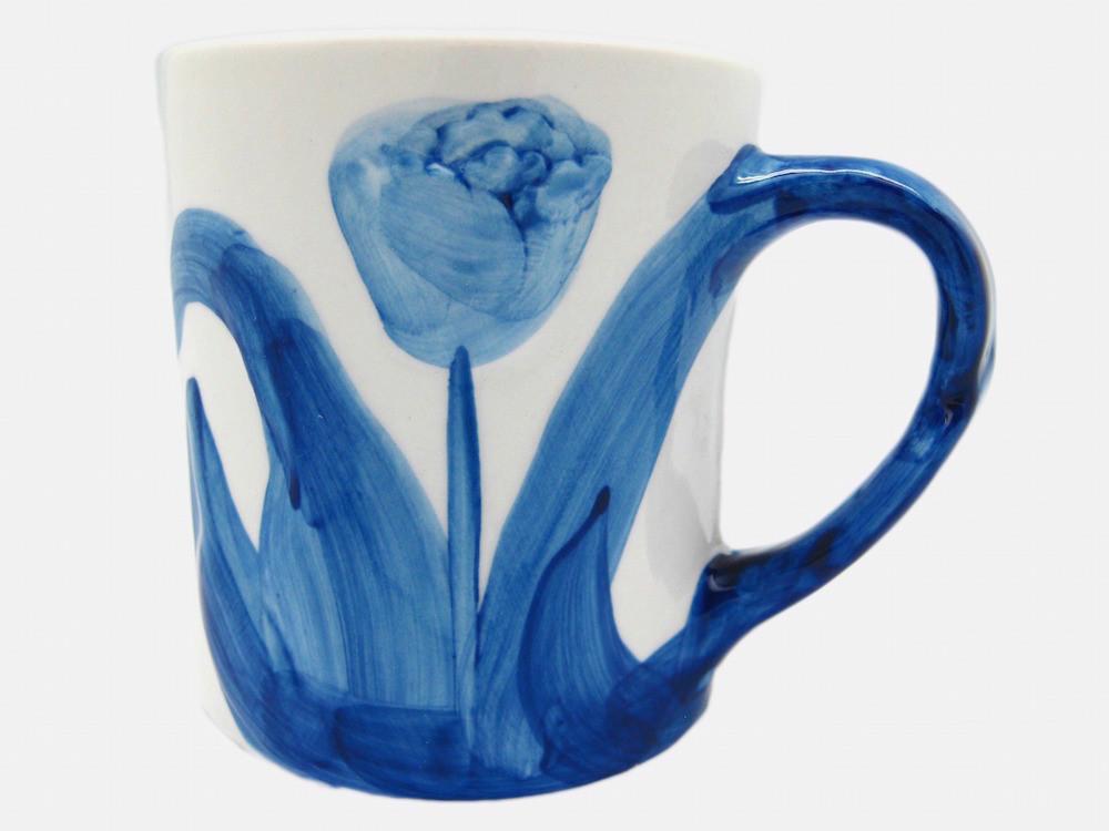 Embossed Tulip On Blue and White Ceramic Mug - Coffee & Tea Cups, Coffee Mugs, Collectibles, Drinkware, Home & Garden, Kitchen & Dining, Tableware