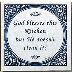 Inspirational Plaque: God Blesses Kitchen.. - Below $10, Collectibles, General Gift, Kitchen Decorations, SY: God Blesses Kitchen, Tiles-Sayings, Under $10