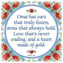 Gift For Oma: Oma Heart of Gold.. Ceramic Tile - Collectibles, CT-100, CT-102, CT-210, CT-220, Dutch, German, Germany, Home & Garden, Kitchen Decorations, Kitchen Magnets, Magnet Tiles, Magnets-German, Magnets-Refrigerator, Oma, SY: Oma Heart of Gold, Tiles-German