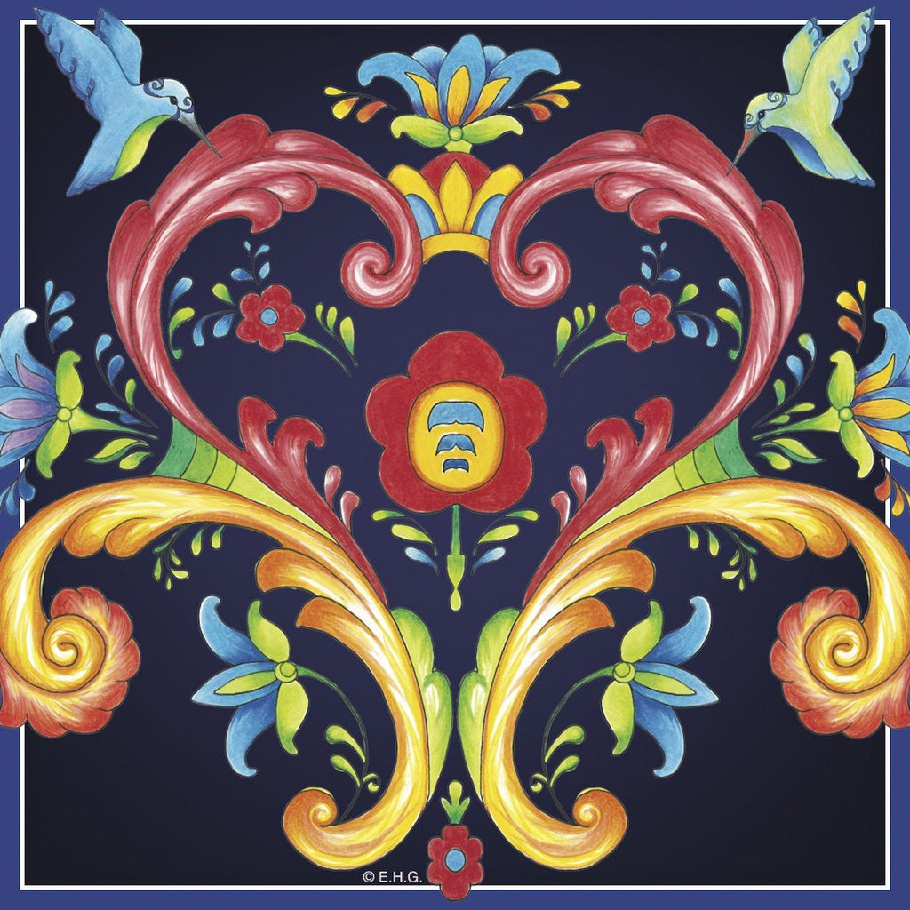 Blue Rosemaling Ceramic Deluxe Plaque - Below $10, Blue, Collectibles, CT-205, CT-215, CT-240, CT-455, Decorations, Green, Home & Garden, Kitchen Decorations, Red, Rosemaling, Scandinavian, swedish, Tiles-Swedish