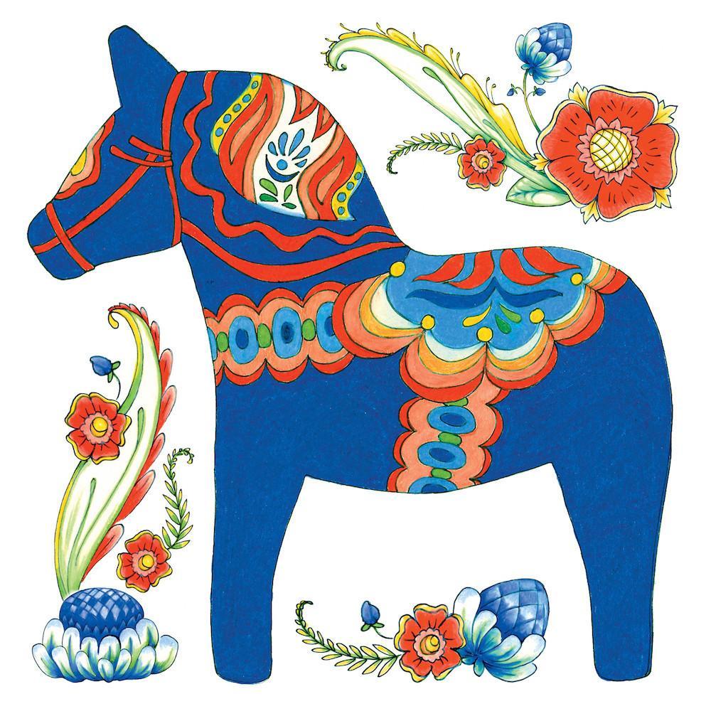 Blue Dala Horse Ceramic Deluxe Plaque - Below $10, Blue, Collectibles, Color, CT-150, Dala Horse, Dala Horse Blue, Decorations, Home & Garden, Kitchen Decorations, PS-Party Favors Dala, PS-Party Favors Swedish, Red, Rosemaling, swedish, Tiles-Swedish