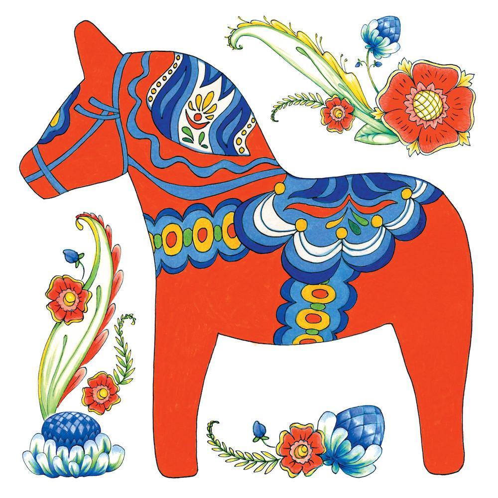 Red Dala Horse Ceramic Deluxe Plaque - Below $10, Blue, Collectibles, CT-150, Dala Horse, Dala Horse Red, Decorations, Home & Garden, Kitchen Decorations, PS-Party Favors Dala, PS-Party Favors Swedish, Red, swedish, Tiles-Swedish