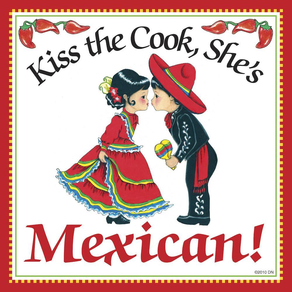Mexican Gift Plaque Kiss Mexican Cook - Below $10, Collectibles, CT-235, Home & Garden, Kissing Couple, Kitchen Decorations, Magnet Tiles, Magnets-Refrigerator, Mexican, SY: Kiss Cook-Mexican, Tiles-Mexican, Wife