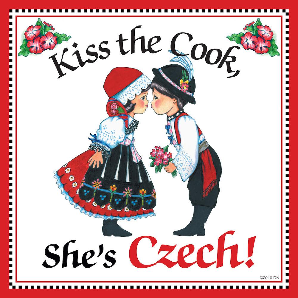 Czech Gift Tile:  inchesKiss Czech Cook inches - Below $10, Collectibles, CT-150, CT-200, Czech, Home & Garden, Kissing Couple, Kitchen Decorations, SY: Kiss Cook-Czech, Tiles-Czech, Under $10, Wife
