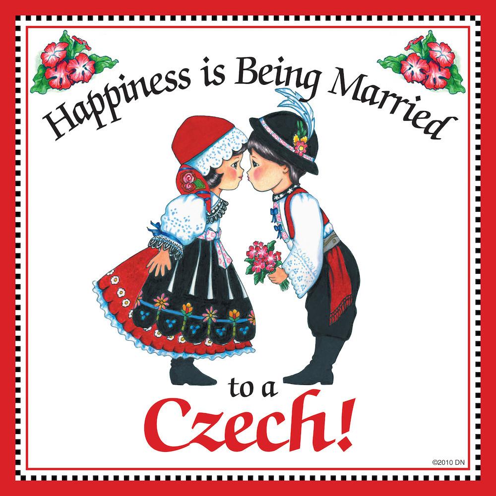 Czech Gift Tile:  inchesMarried to Czech inches - Below $10, Collectibles, CT-150, CT-200, Czech, Home & Garden, Kissing Couple, Kitchen Decorations, SY: Happiness Married Czech, Tiles-Czech