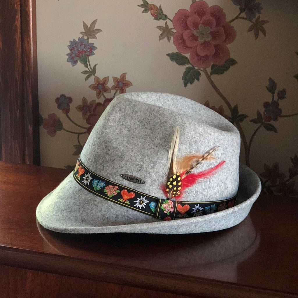 HAT: AUSTRIAN GRAY 100% WOOL WITH EMBROIDERED BAND