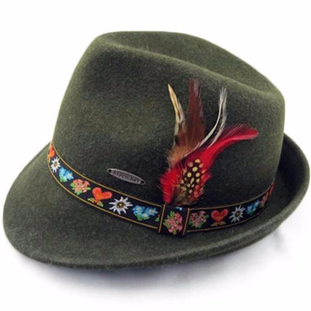 HAT: 100% WOOL GREEN AUSTRIAN EMBROIDERY BAND
