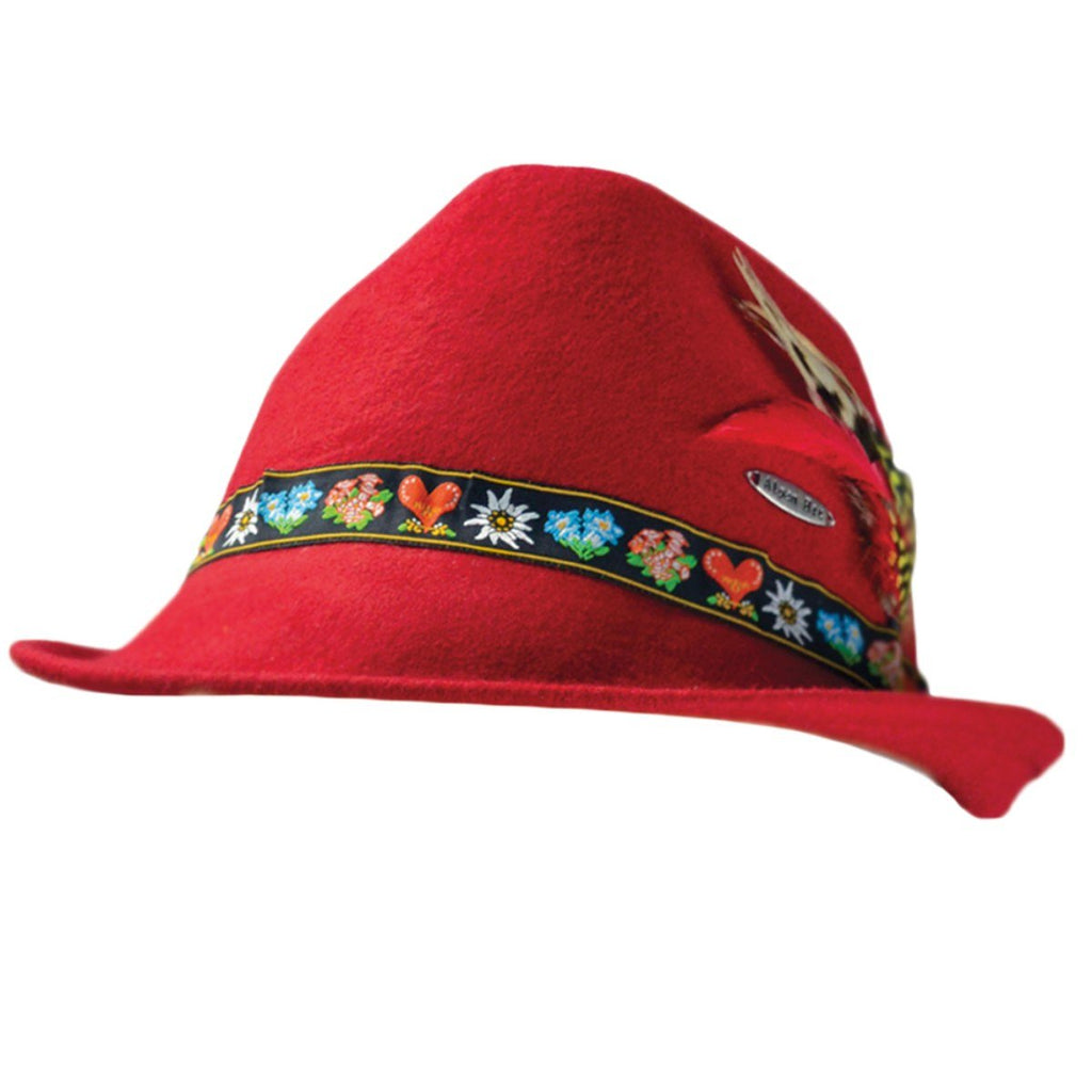 HAT: 100% WOOL RED AUSTRIAN EMBROIDERY BAND