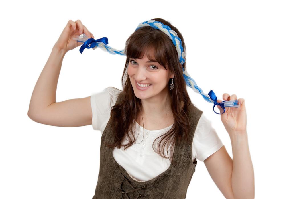 Oktoberfest Costume Functioning Blinking Lights Braids Blue - Apparel-Costumes, Blue, Felt, German, Germany, Hats, Hats- Braids, Hats-Headband, Hats-Kids, Hats-Party, PS-Party Supplies, Red, Top-GRMN-B, YELLOW