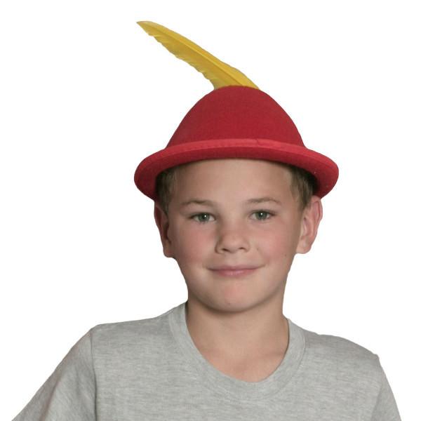 Oktoberfest  inchesPeter Pan inches Party Hat Red with Yellow Feather - Apparel-Costumes, felt, German, Germany, Hats, Hats-Kids, Hats-Party, L, Medium, Oktoberfest, Size, Top-GRMN-B - 2