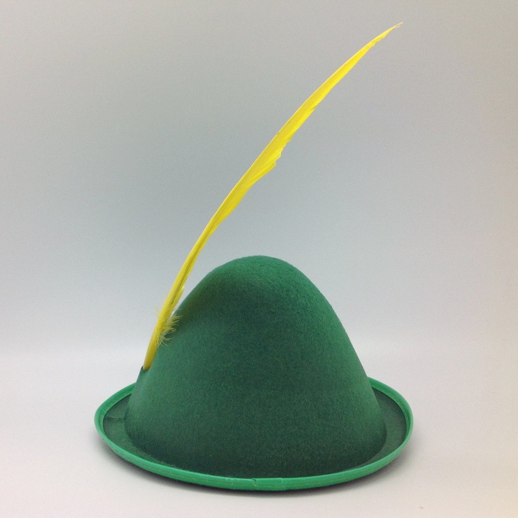 Oktoberfest  inchesPeter Pan inches Party Hat Green with Yellow Feather - Apparel-Costumes, felt, German, Germany, Hats, Hats-Kids, Hats-Party, L, Medium, Oktoberfest, Size, Small, Top-GRMN-B - 2 - 3 - 4