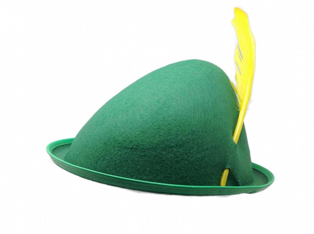 Oktoberfest  inchesPeter Pan inches Party Hat Green with Yellow Feather - Apparel-Costumes, felt, German, Germany, Hats, Hats-Kids, Hats-Party, L, Medium, Oktoberfest, Size, Small, Top-GRMN-B