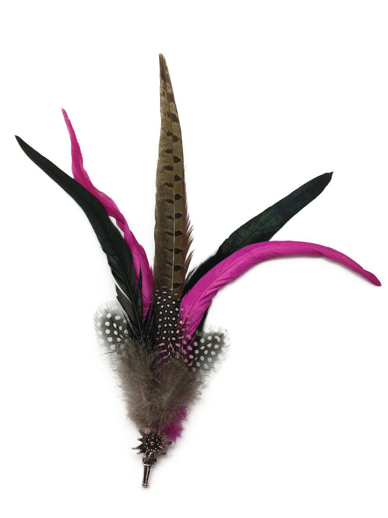 Oktoberfest Hat Feather Edelweiss Purple & Brown Hat Pin - Apparel-Costumes, CT-540, German, Hat Pins, Hats, Hats-Accessories, Hats-Feathers, Hats-Party, New Products, NP Upload, Under $27, Yr-2017