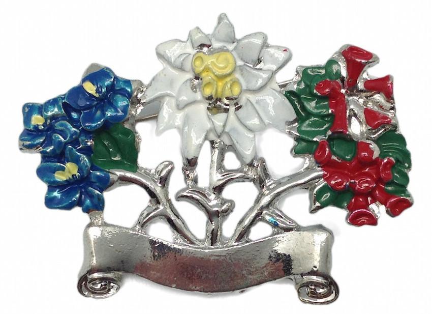 Alpine Flowers German Hat Pin - Apparel-Costumes, CT-540, Edelweiss, German, Germany, Hat Pins, PS-Party Favors, Top-GRMN-B