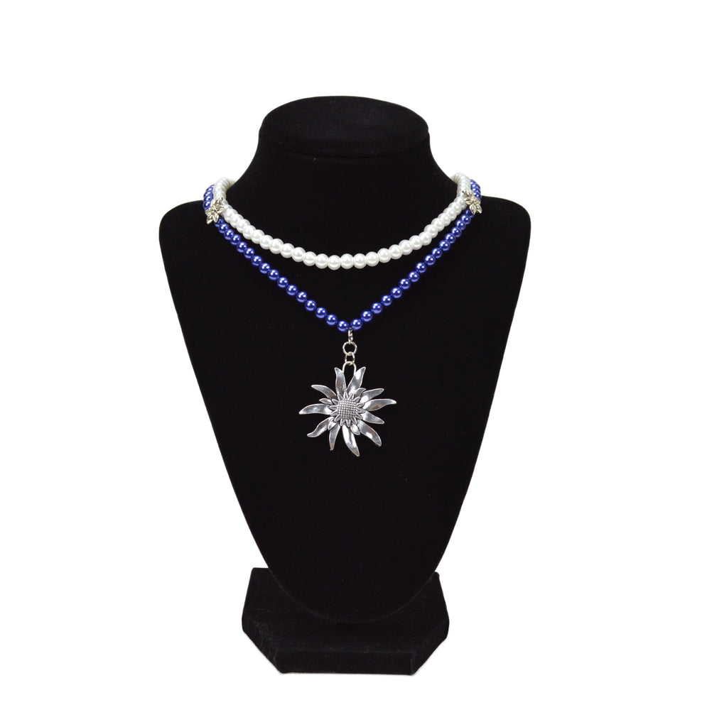 Blue and White Pearl Edelweiss Necklace Jewelry - Edelweiss, German, Jewelry, New Products, NP Upload, Under $25, Yr-2016