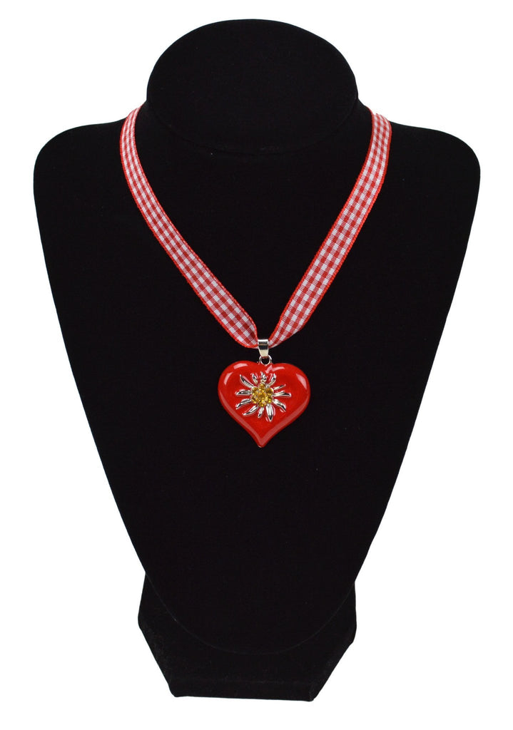 Edelweiss Red Heart Necklace Oktoberfest Jewelry - Edelweiss, German, Jewelry, New Products, NP Upload, Under $10, Yr-2016