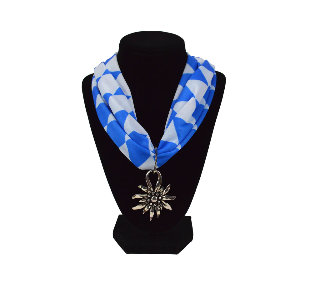 Bavarian Pattern Scarf with Edelweiss Oktoberfest Pendant - Edelweiss, German, Jewelry, New Products, NP Upload, Under $10, Yr-2016