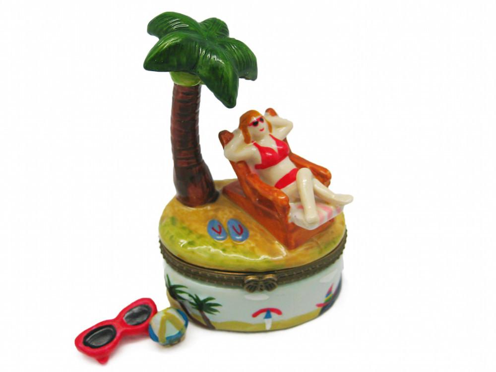 Woman on Beach Chair Jewelry Boxes - Collectibles, Figurines, General Gift, Hinge Boxes, Hinge Boxes-General, Home & Garden, Jewelry Holders, Kids, Toys