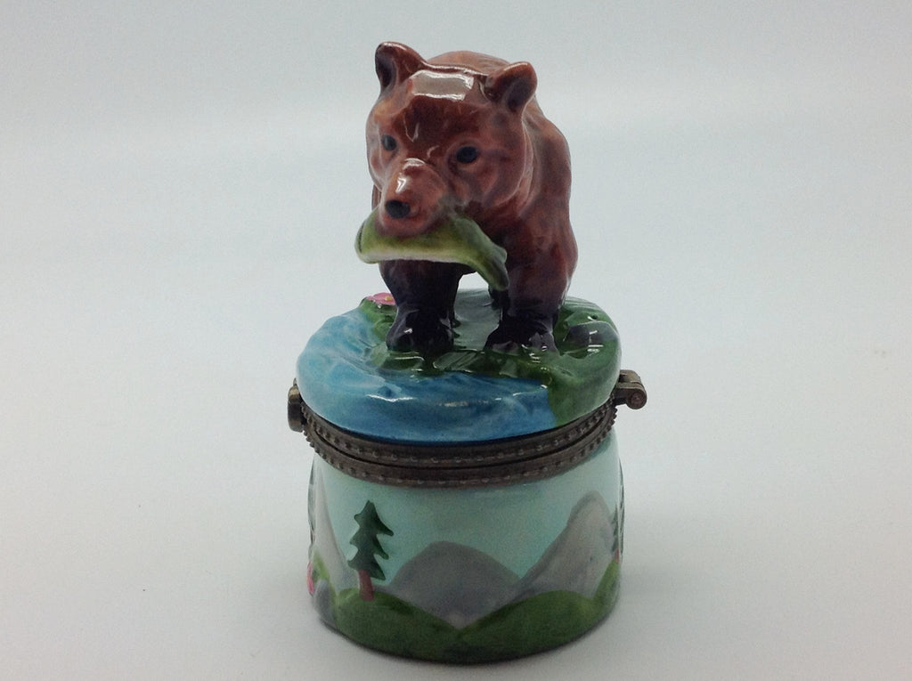 Bear With Salmon Jewelry Boxes - Animal, Collectibles, Figurines, General Gift, Hinge Boxes, Hinge Boxes-Western, Home & Garden, Jewelry Holders, Kids, Toys, Western - 2 - 3