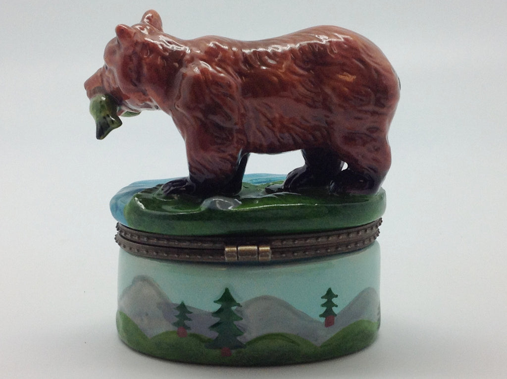 Bear With Salmon Jewelry Boxes - Animal, Collectibles, Figurines, General Gift, Hinge Boxes, Hinge Boxes-Western, Home & Garden, Jewelry Holders, Kids, Toys, Western - 2 - 3 - 4